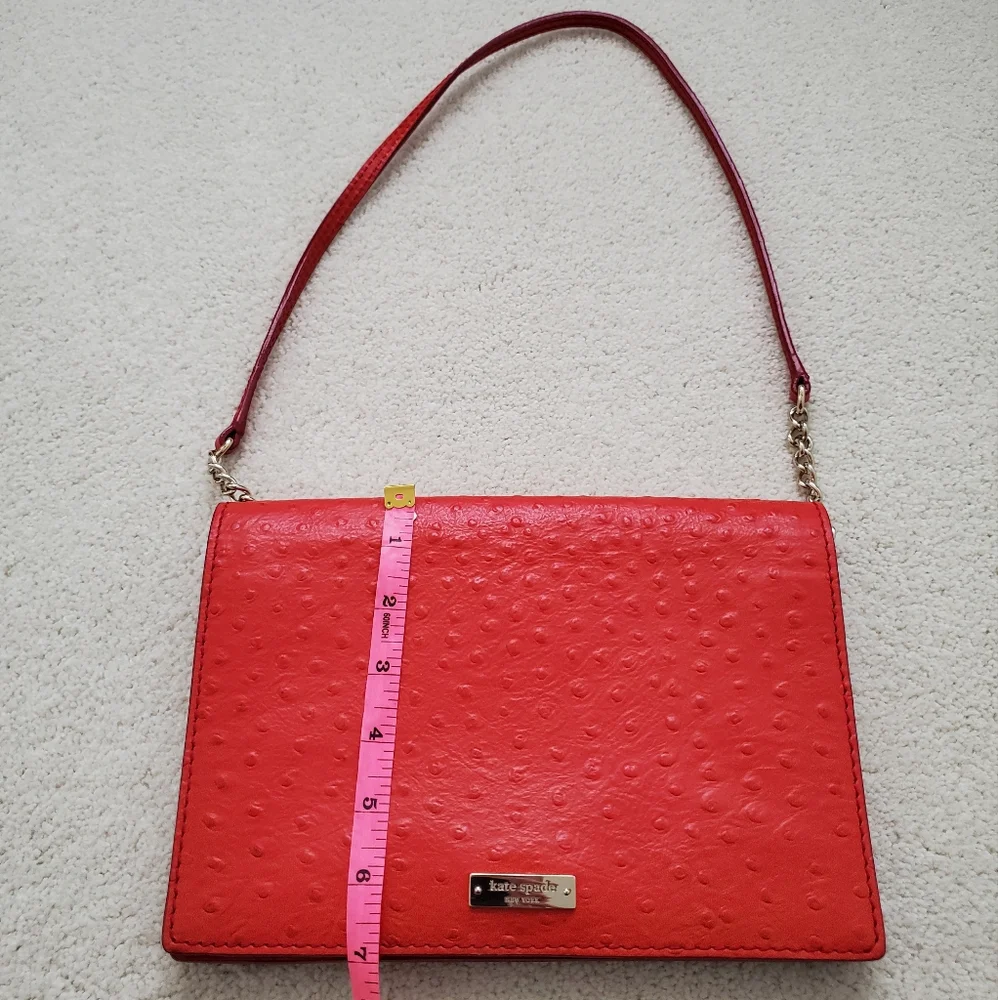 Kate Spade Portola Valley Ostrich Embossed Leather Shoulder Bag in Spice Red